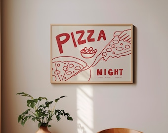 PIZZA NIGHT poster, Italian food wall art, Pizza lover art print, Retro pizza wall art, Vintage Italian pizza art print, dinner party poster