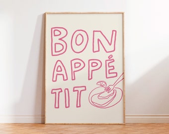 BON APPETIT Wandkunst, Retro Food Kunstdruck, trendiges Austern Poster, eklektisches Essen Kunstdruck, Wandkunst für die Küche, Dinner party print
