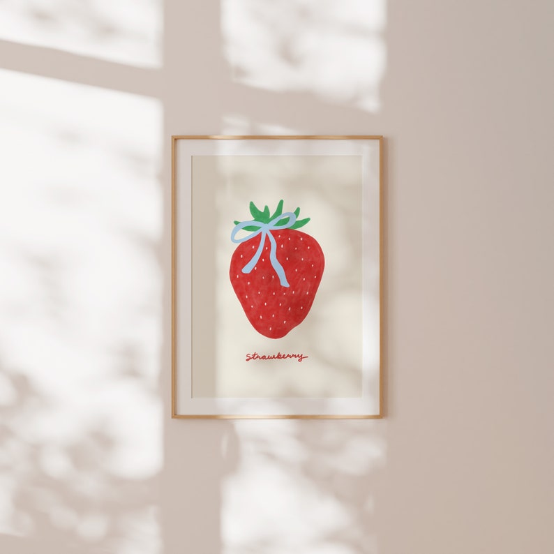 Strawberry Wall Art, Sandy Liang Bow Art Print, Ribbon Poster, Sandy Liang inspired home decor, Trendy Art Print, strawberry girl poster image 4