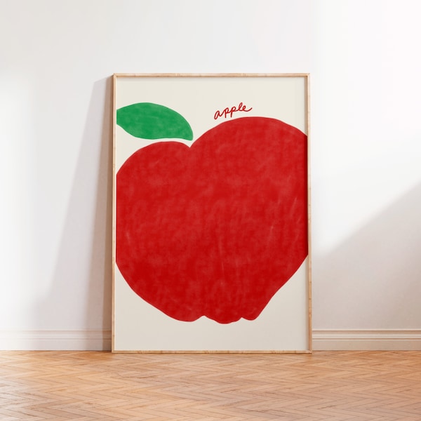 APPLE wall art, Retro food art print, Trendy fruit poster, eclectic food art print, Wall art for kitchen, Apple of my eye wall art