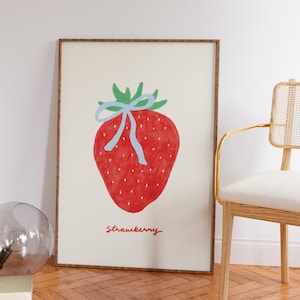 Strawberry Wall Art, Sandy Liang Bow Art Print, Ribbon Poster, Sandy Liang inspired home decor, Trendy Art Print, strawberry girl poster image 5