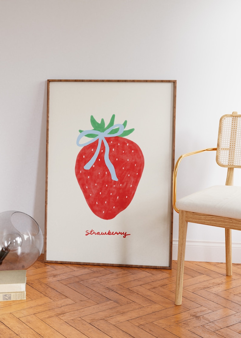 Strawberry Wall Art, Sandy Liang Bow Art Print, Ribbon Poster, Sandy Liang inspired home decor, Trendy Art Print, strawberry girl poster image 5