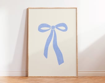 Light Blue Bow Wall Art, Sandy Liang Bow Art Print, Ribbon Poster, Sandy Liang inspired home decor, Trendy Art Print, Coquette wall art