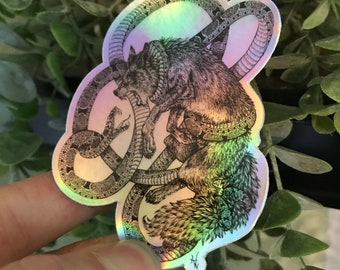 Holographic Vinyl Sticker Wolf Gift | Waterproof Fantasy Animal Decals | Laptop, Hydro-flask, Phone, Planner Decoration