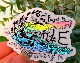 Holographic Edgy Crocodile Animal Skull Sticker | Fantasy Rainbow Surreal Art | Vinyl Weatherproof Laptop, Hydro-flask, Phone, Planner Decal