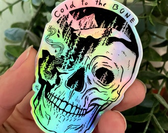 Skull Holographic Winter Sticker Gift | Fantasy Rainbow Surreal Landscape | Vinyl Weatherproof Laptop, Hydro-flask, Phone, Planner Decal