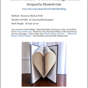 CLASSIC HEART Book Folding Pattern 97 Folds 194 numbered pages. PDF digital download. Includes free How-To Guide with 3 free patterns. image 6