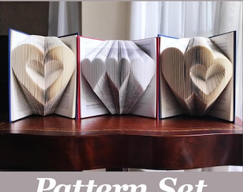 HEARTS Book Folding 3-Pattern Set. PDF digital downloads. 3 Patterns for the Price of 2. Includes free How-To Guide with 3 free patterns.