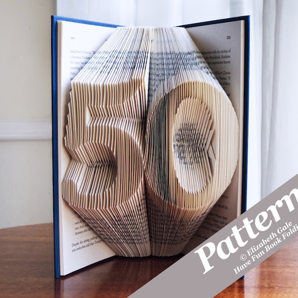 Number 50 Book Folding Pattern — 170 Folds (340 numbered pages). PDF Digital Download. Includes free How-To Guide with 3 free patterns.