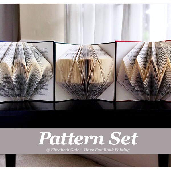 Geometric Book Folding 3-Pattern Set No. 1: Arches, Triangles, & Zigzag. 3 PDFs for the price of 2. Includes How-To Guide w/3 free patterns.