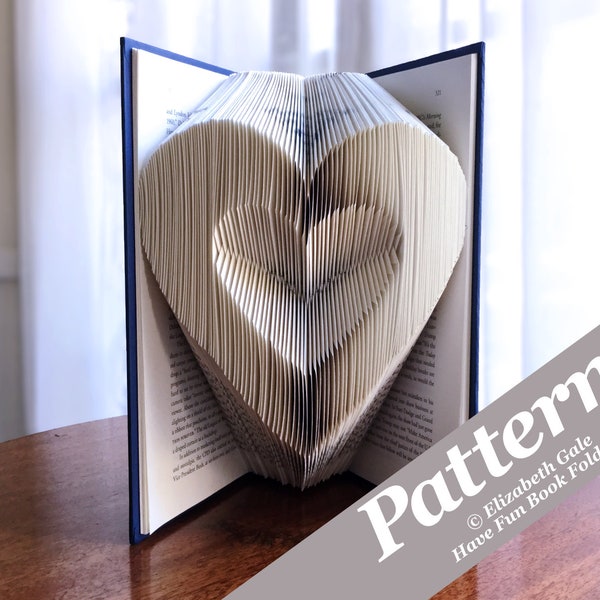 OPEN HEART Book Folding Pattern — 153 Folds (306 numbered pages). PDF digital download. Includes free How-To Guide with 3 bonus patterns.