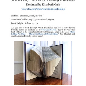 BUTTERFLY Book Folding Pattern 225 Folds 450 numbered pages. PDF digital download. Includes free How-To Guide with 3 free patterns. image 6