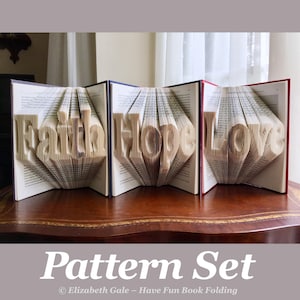 FAITH, HOPE, & LOVE Buch Faltbuch 3-Muster-Set. 3 Schnittmuster zum Preis von 2. Inklusive How-To-Anleitung mit 3 kostenlosen Anleitungen.