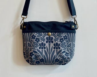 Iris and Vinca Waxed Canvas Small Cross-Body Purse - Screen Printed