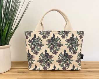 Garden Snakes Pattern Project Bag / Simple Tote - Screen Printed Fabric - Natural White
