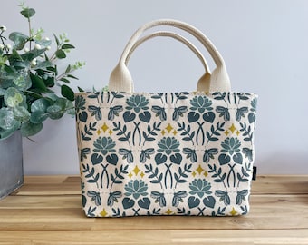 Lotus and Firefly Pattern Project Bag: Screen Printed Fabric Bucket