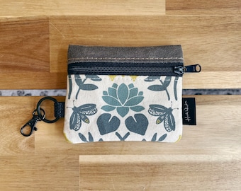 Mini Pouch - Lotus and Fireflies Zipper Pouch - Zipper Wallet - Screen Printed - Earbud Pouch