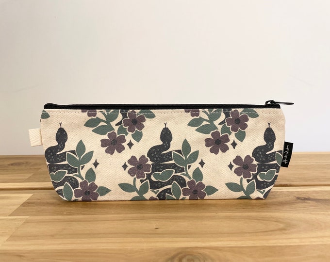 Garden Snakes Pencil Pouch  - Screen Printed - Zipper Pouch