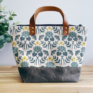 Lotus Firefly Waxed Canvas Project Bag: Knitting Crochet Yarn Tote