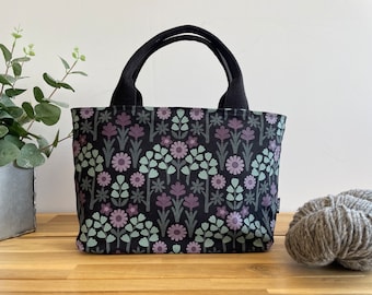 Oregon Wildflowers Pattern Project Bag / Simple Tote - Screen Printed Fabric - Black