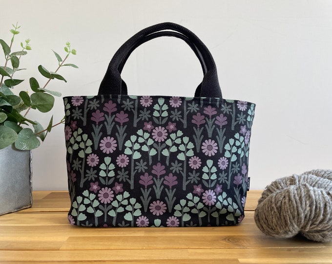 Oregon Wildflowers Pattern Project Bag / Simple Tote - Screen Printed Fabric - Black