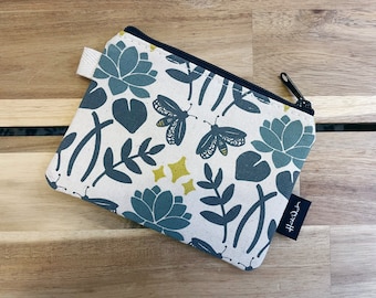Lotus and Firefly Zipper Pouch: Screen Printed Wallet
