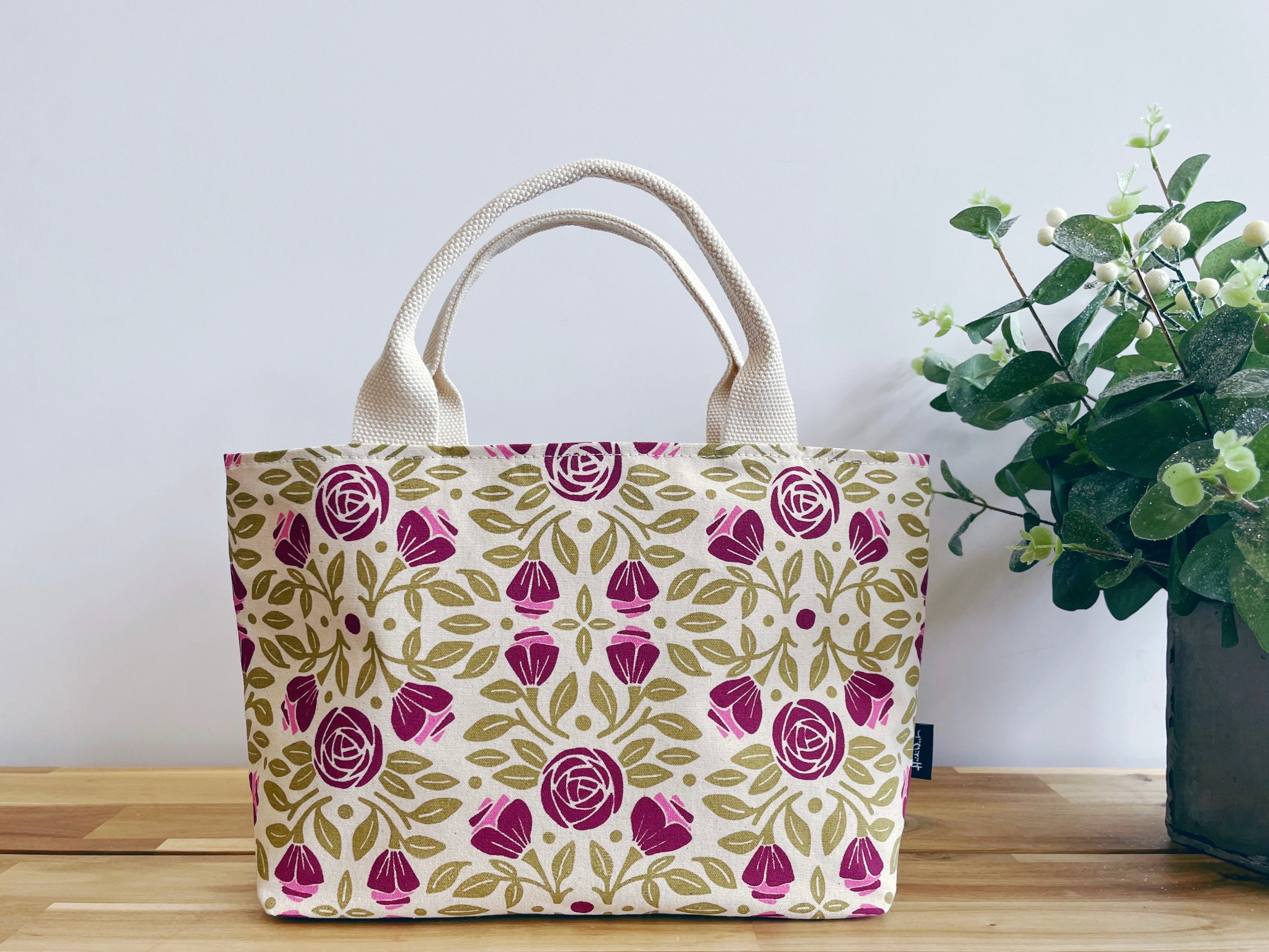 June Roses Project Bag / Lunch Bag - Screen Printed - June - Gift - Yarn  Tote