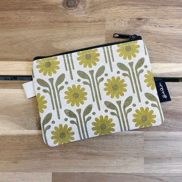 April Daisies Zipper Pouch - Zipper Wallet - Screen Printed - Credit Card Zipper Pouch