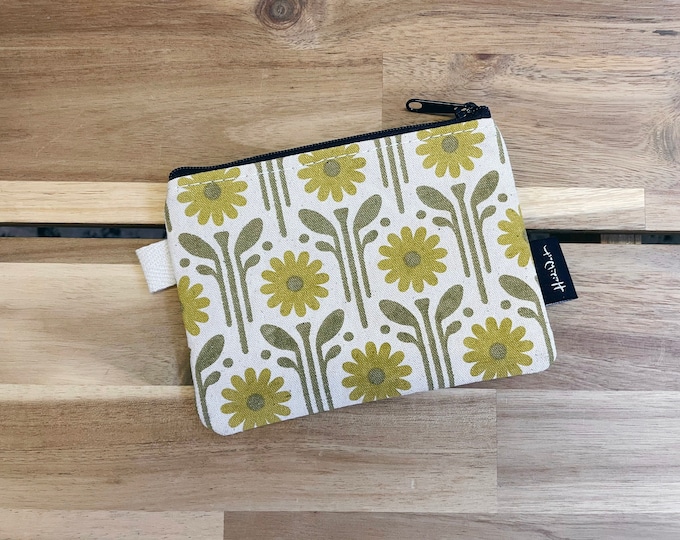 April Daisies Zipper Pouch - Zipper Wallet - Screen Printed - Credit Card Zipper Pouch