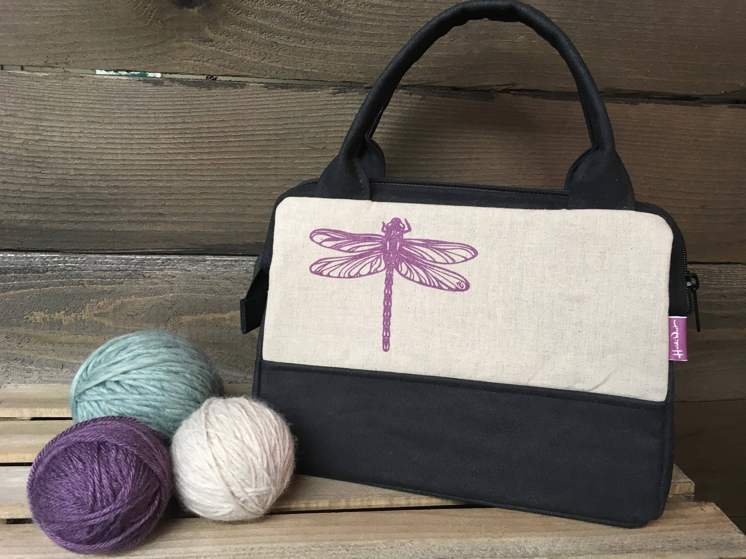 Waxed Canvas Project Bag Dragonfly Bag Knitting Bag Etsy