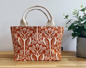 Owl and Oak Tree Project Bag: Screen Printed Fabric Bucket