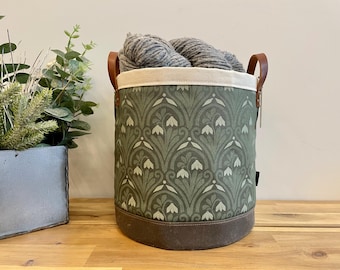 Large Snowdrops Fabric Bin: Screen Printed Bucket (9 inch)