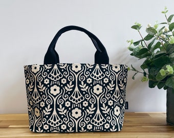 Justice Pattern Project Bag / Lunch Bag - Screen Printed Fabric Handbag - Small Tote