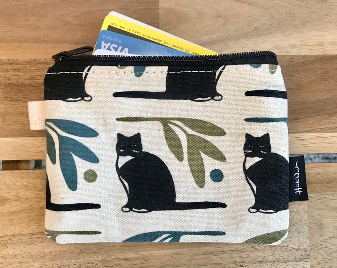 Off White Tuxedo Cat Credit Card Zipper Pouch