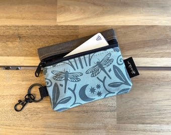 Sage and Moonlight Mini Zipper Pouch - Zipper Wallet - Screen Printed - Earbud Pouch