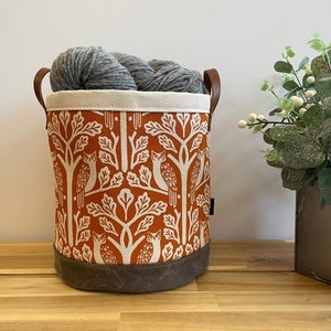 Owl and Oak Tree Fabric Bin: Large Screen Printed Bucket