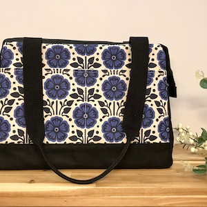 Large Waxed Canvas Project Bag - February Violets Pattern - Knitting Bag - Screen Printed Bag - Crochet Bag -Sweater Project Bag