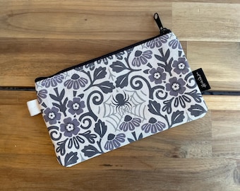 Floral Spider Zipper Pouch - Zipper Wallet - Screen Printed - Halloween Bag