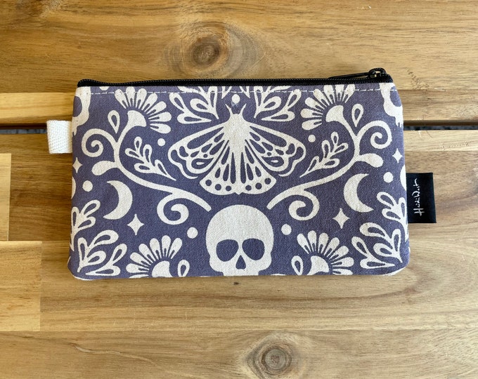 Mystical Moths Pattern Zipper Pouch - Zipper Wallet - Screen Printed - Floral Pouch - Purple Zipper Pouch