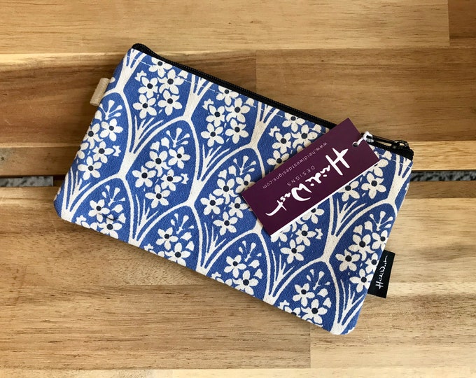 July Larkspur Pattern Zipper Pouch - Zipper Wallet - Screen Printed - Floral Pouch - July Birthday Zipper Pouch