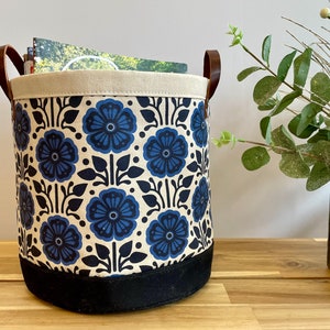 February Violets Fabric Bin: 9" Floral Bucket, Screen Printed