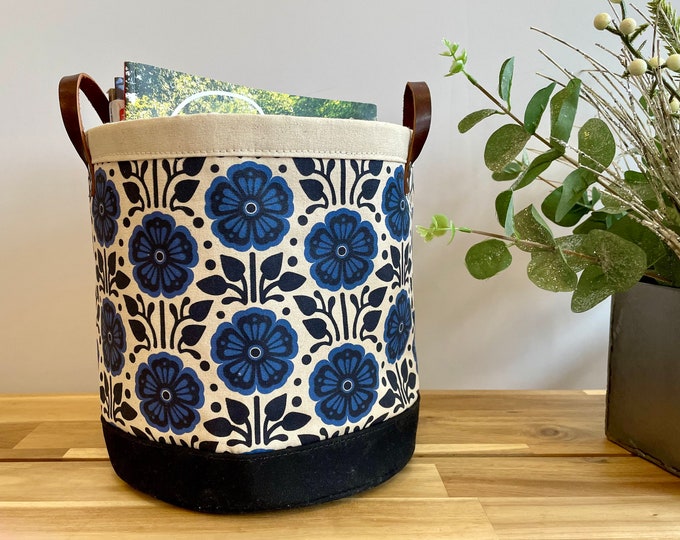 Large 9” February Violets Fabric Bin - February Birth Month - Screen Printed Fabric Bucket - Gift for February - Floral