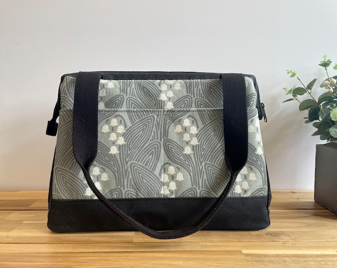 Large Waxed Canvas Project Bag - May Lily of the Valley Pattern - Knitting Bag - Screen Printed Bag - Crochet Bag -Sweater Protect Bag