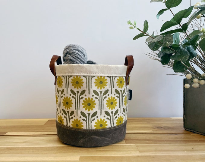 6” April Daisies Fabric Bin - Screen Printed Fabric Bucket - Gift - April Birth Month Flower