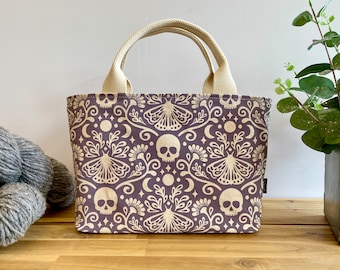 Mystical Moth Project Bag: Screen Printed Lavender Yarn Tote