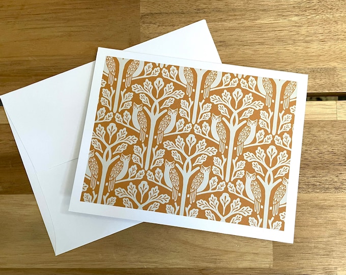 Owl and Oak Tree Greeting Cards - A2 - Set of 6 Blank Notecards - Above and Beyond Cards