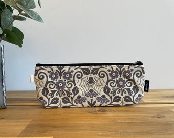 Floral Spider Pencil Pouch  - Screen Printed - Zipper Pouch - Halloween Bag