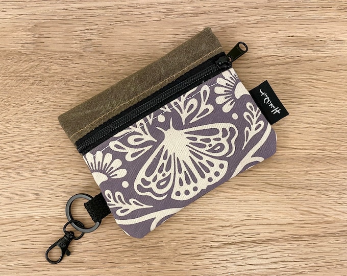 Mystical Moths Mini Pouch - Zipper Pouch - Zipper Wallet - Screen Printed - Earbud Pouch