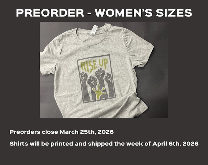 PREORDER - WOMEN’S SIZES Rise Up Heather Gray Crew Neck Shirt, Portland Frog, Women’s T-Shirt, Resistance Shirt - Screen Printed Graphic Tee