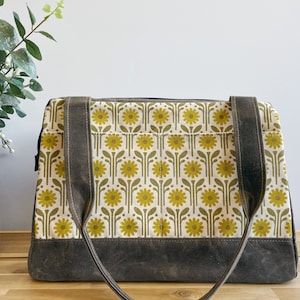 Large Waxed Canvas Project Tool Bag - April Daisies Pattern - Knitting Bag - Screen Printed Bag - Crochet Bag -Sweater Project Bag